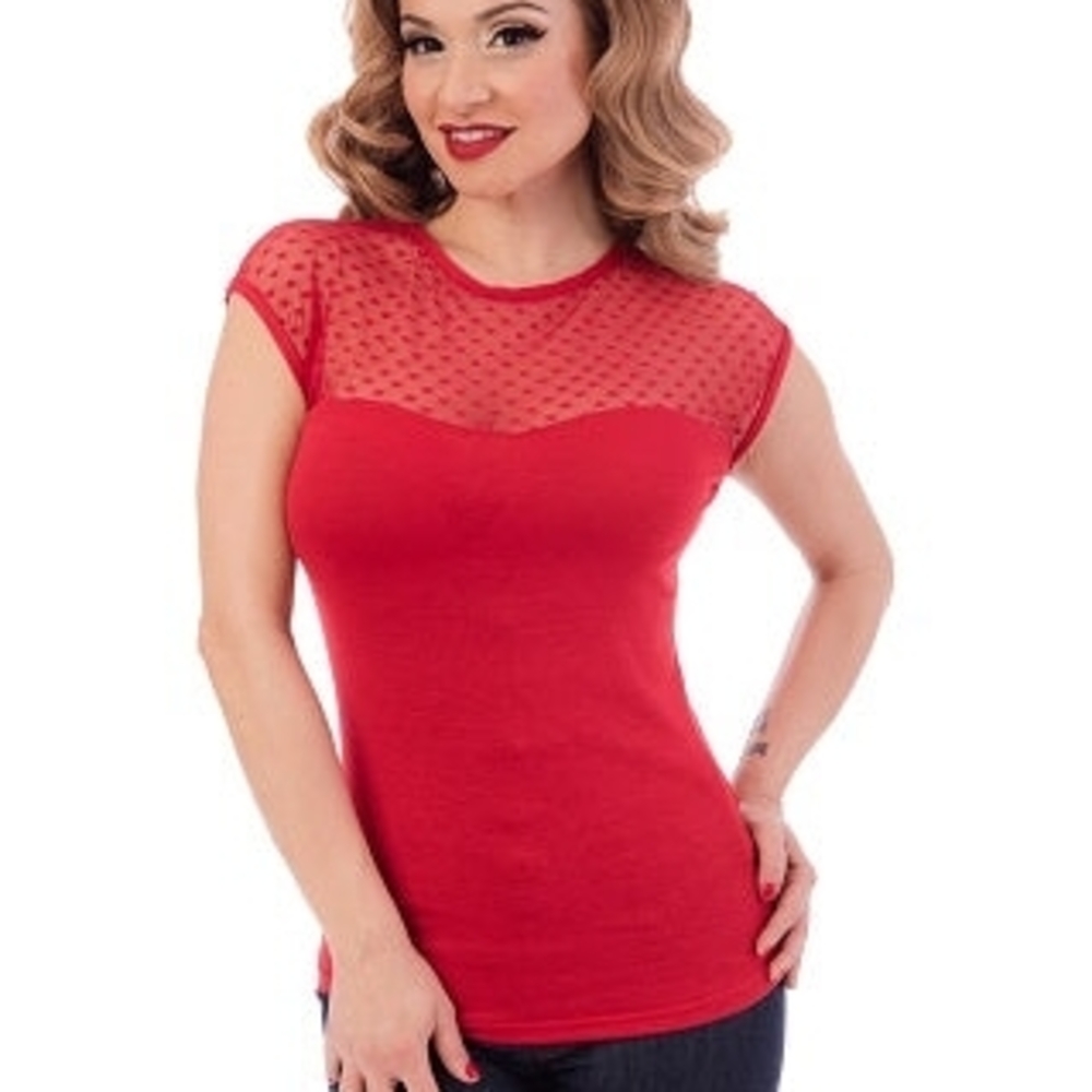 Steady Retro Red Hearts Only Mesh Knit Top - Large - Picture 7 of 7